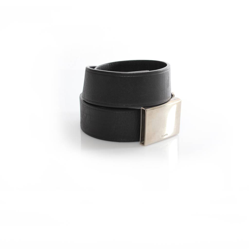 Prada Prada, black leather belt with silver buckle in size 85 ...  