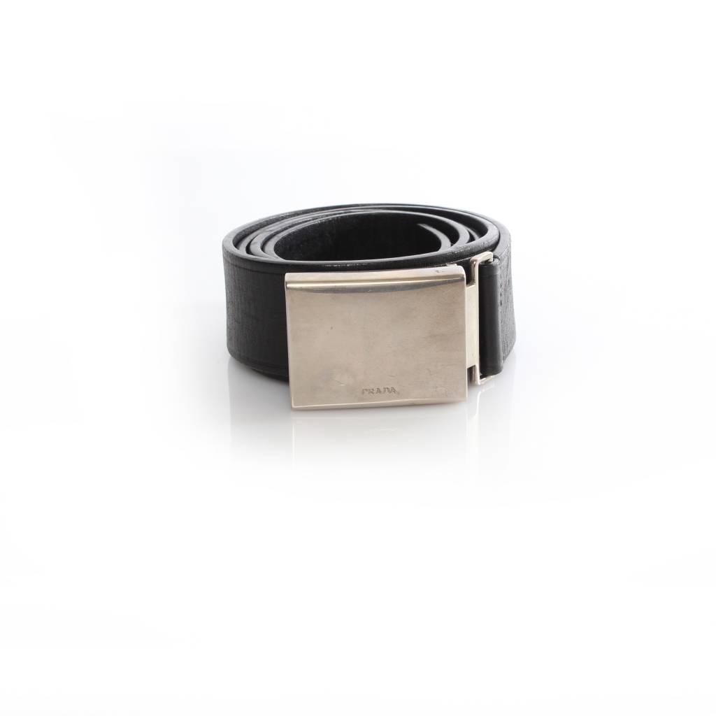 Prada Prada, black leather belt with silver buckle in size 85 ...  