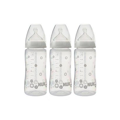 NUK Set zuigflessen 3x 300 ml, in wit, blauw en roze
