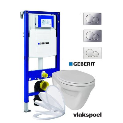 Sanitairstunthal Complete vlakspoel toiletset met Geberit UP320 reservoir met drukplaat en softclose / quick release toiletzitting