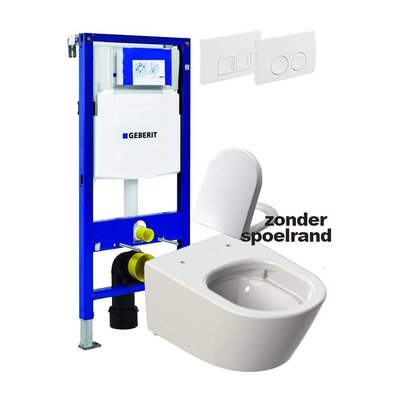 Sanitairstunthal Complete toiletset Designo spoelrand loos met Geberit reservoir met drukplaat en softclose / quick release toiletzitting