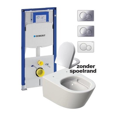 Sanitairstunthal hangend spoelrand loos toilet met Geberit UP320 reservoir en Sigma bedieningsplaat