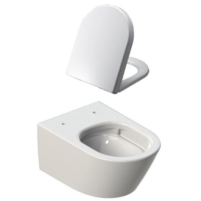 Sanitairstunthal design wandcloset zonder spoelrand inclusief soft close en afneembare toiletzitting wit