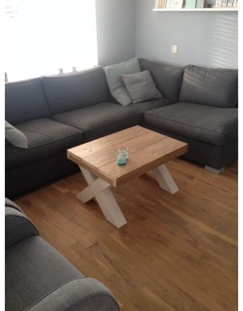Salontafel 60 cm breed tot 150 cm lang met houten x poten r de b ...