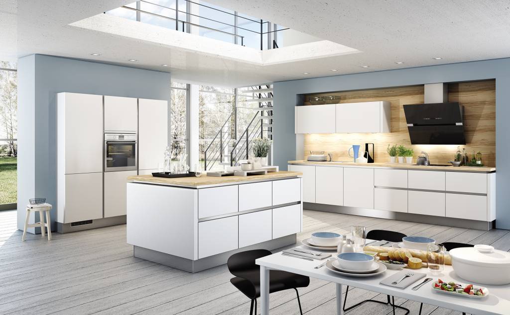 Eiland keuken hoogglans greeploos wit bm2u