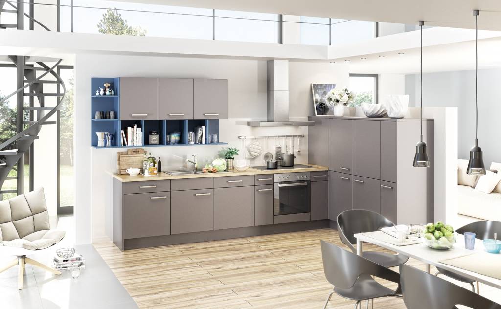 Keuken grijs en blauw bm2u