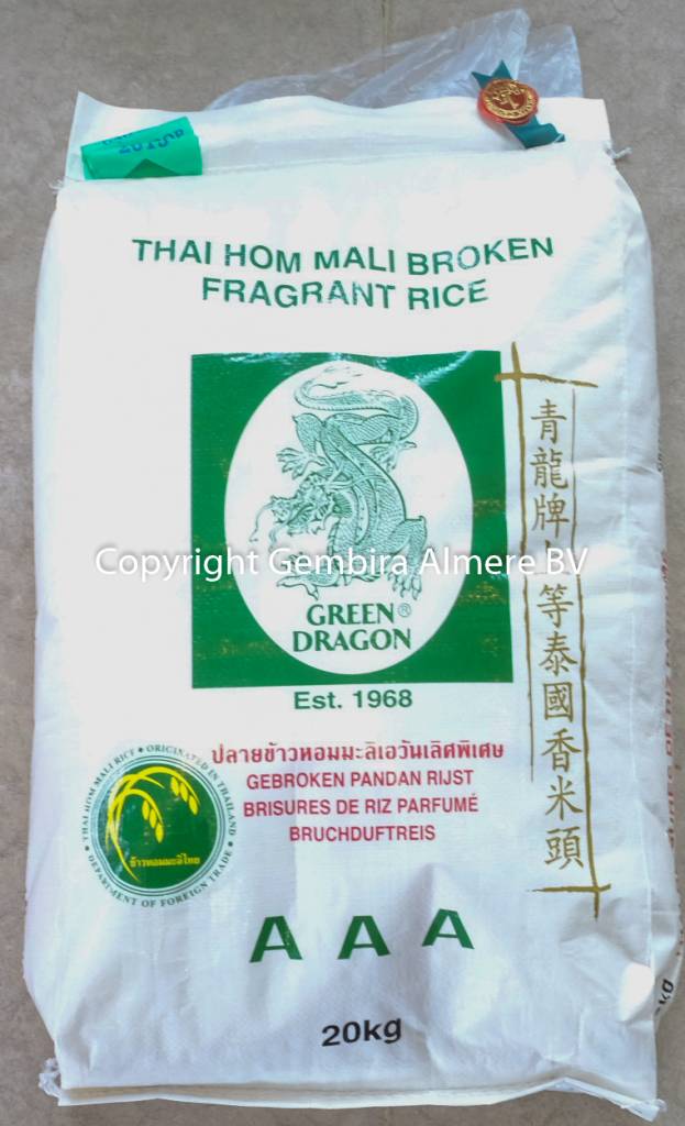 TokoGembira Green Dragon gebroken pandan rijst 20 kg Tokogembira.nl