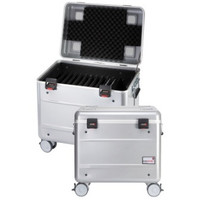 Mobiel oplaadstation voor 10 iPads, i10 trolley koffer, met 10 compartimenten zilvergrijs aluminium