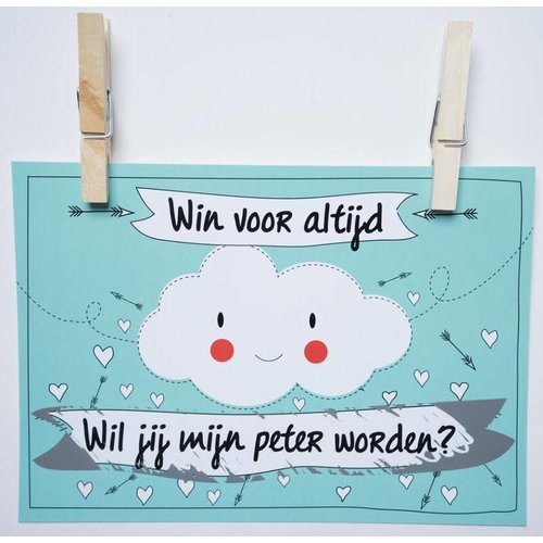 Kraskaart Peter Funny Clouds - Wil je mijn peter worden? Kraskaart Peter Funny Clouds - Wil je mijn peter worden?