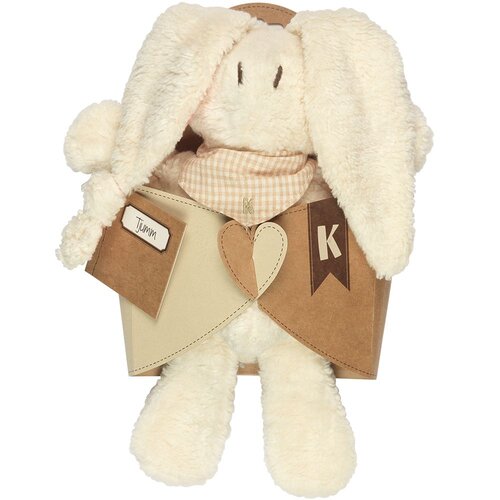 Keptin-Jr Tjumm - Knuffelkonijn met beige slabje, roze oor Keptin-Jr Tjumm - Knuffelkonijn met beige slabje, roze oor