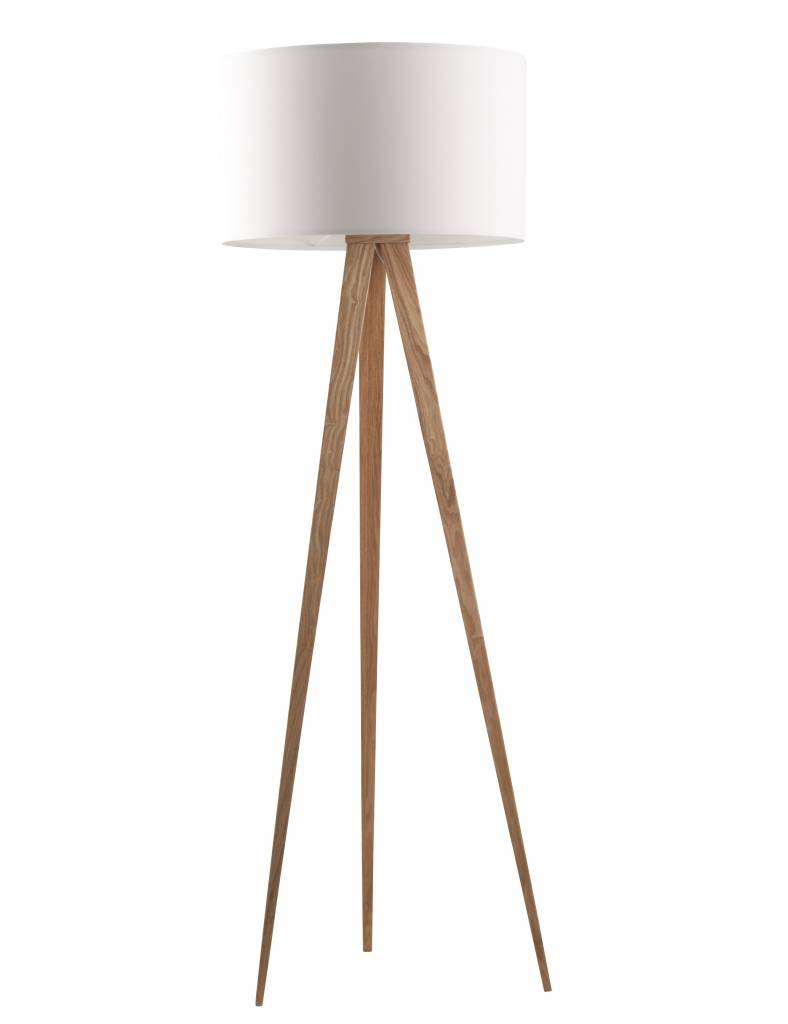 Zuiver Floor Lamp Tripod Natural Wood White 151x50cm Wonen Met Lef