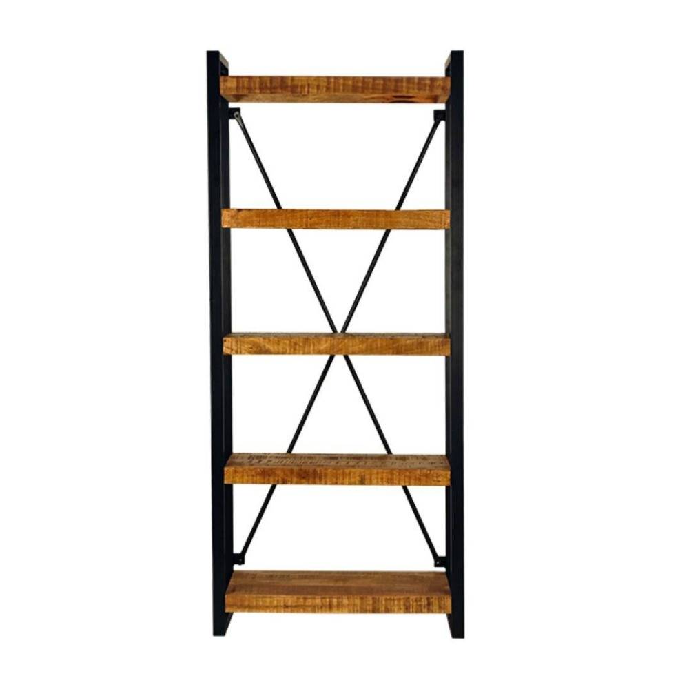 Bookcase Brussels Brown Black Wood Metal 80x45x185cm Wonen Met Lef The Combination Of Metal And Raw Mango Wood Gives Cabinet A Tough Look There Are Five Shelves Where Things Can Be Put On