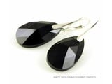 Silver Earrings with Swarovski Elements Pear-Shaped "Jet"