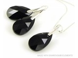 Bijou Gio Design™ Set Silber Ohrringe und Halskette mit Swarovski Elements Pear-Shaped "Jet"