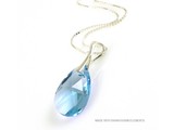 Silber Halskette mit Swarovski Elements Pear-Shaped "Aquamarine"