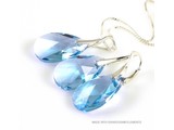 Bijou Gio Design™ Set Silber Ohrringe und Halskette mit Swarovski Elements Pear-Shaped "Aquamarine"