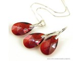 Bijou Gio Design™ Set Silver Earrings and Necklace with Swarovski Elements Pear-Shaped "Red Magma"