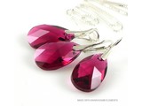 Bijou Gio Design™ Set Silber Ohrringe und Halskette mit Swarovski Elements Pear-Shaped "Ruby"