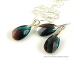 Bijou Gio Design™ Set Silber Ohrringe und Halskette mit Swarovski Elements Pear-Shaped "Zircon Burgund Blue"