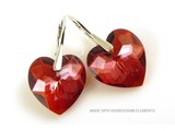 Zilveren Oorringen met Swarovski Elements Hart "Crystal Red Magma"