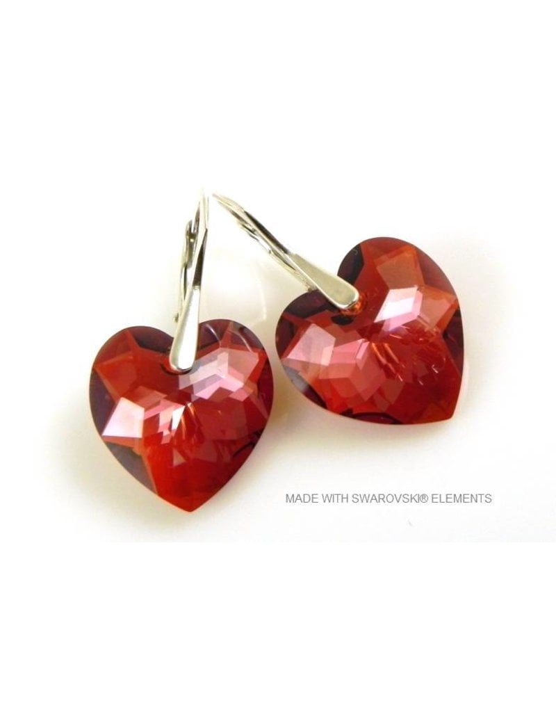 Silver Earrings With Swarovski Elements Heart Crystal Red Magma Bijou Gio Design Silver Earrings With Swarovski Elements Heart Crystal Red Magma