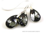 Bijou Gio Design™ Set Silber Ohrringe und Halskette mit Swarovski Elements Pear-Shaped "Crystal Silver Night"