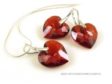 Bijou Gio Design™ Set Silver Earrings and Necklace with Swarovski Elements Heart "Crystal Red Magma"