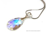 Silver Necklace with Swarovski Elements Pear-Shaped "Crystal AB"