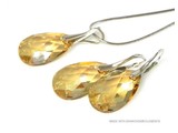 Bijou Gio Design™ Set Plata Pendientes y Collar con Swarovski Elements Pear-Shaped "Golden Shadow"