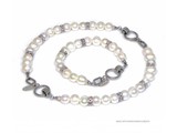 Bijou Gio Design™ Conjunto brazalete de perlas de acero inoxidable y el collar de perlas