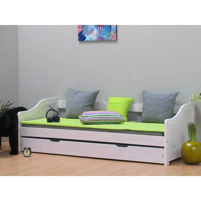 Tienerbed inclusief onderschuifbed en lattenbodems wit