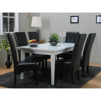 Landelijke witte eetkamer Venetie + eetkamerstoelen zwart Giessen Landelijke witte eetkamer Venetie + eetkamerstoelen zwart Giessen