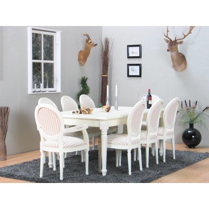 Eetkamer wit Mozart + acht witte barok stoelen Rococo Eetkamer wit Mozart + acht witte barok stoelen Rococo