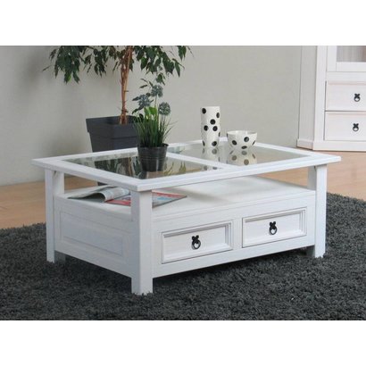 New Mexico salontafel wit grenen met glas