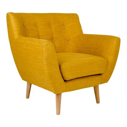 Norrut Moon fauteuil currygeel stof massief eiken pootjes