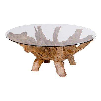 Norrut Amaze salontafel rond teakhout met glazen plaat