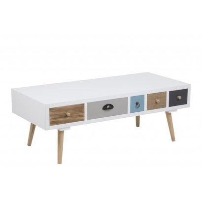 FYN Thijs salontafel houten wit met 5 multicolor lades
