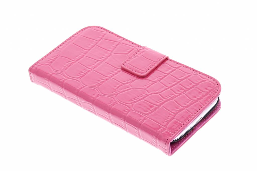 Image of Fuchsia glanzende krokodil booktype hoes voor de Samsung Galaxy S4 i9500