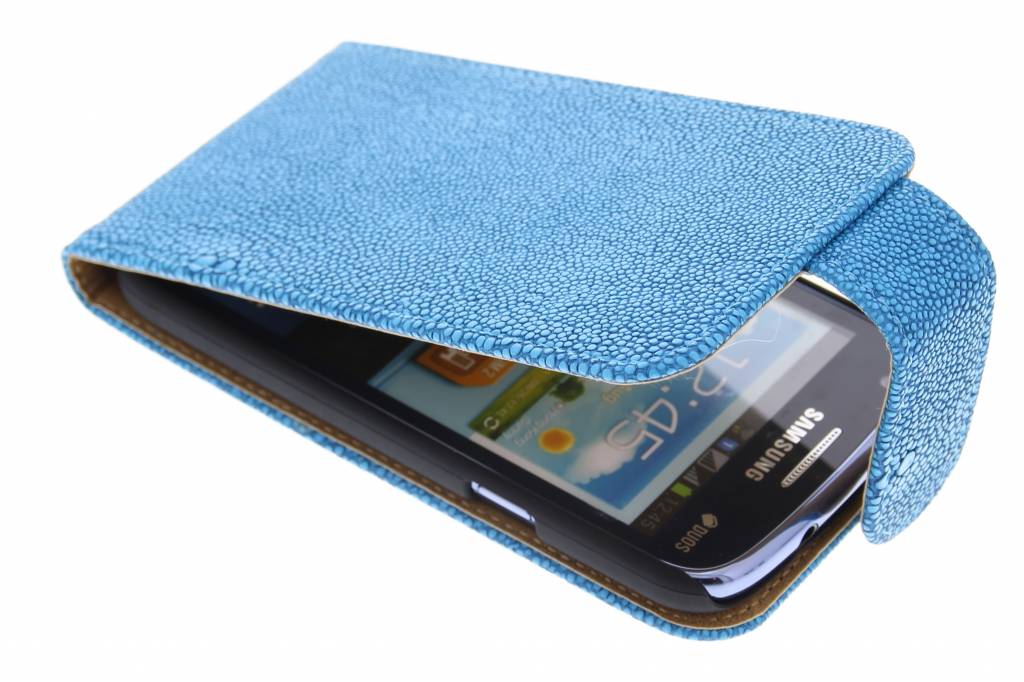 Image of Blauwe glanzend ribbelige flipcase voor de Samsung Galaxy Core i8260