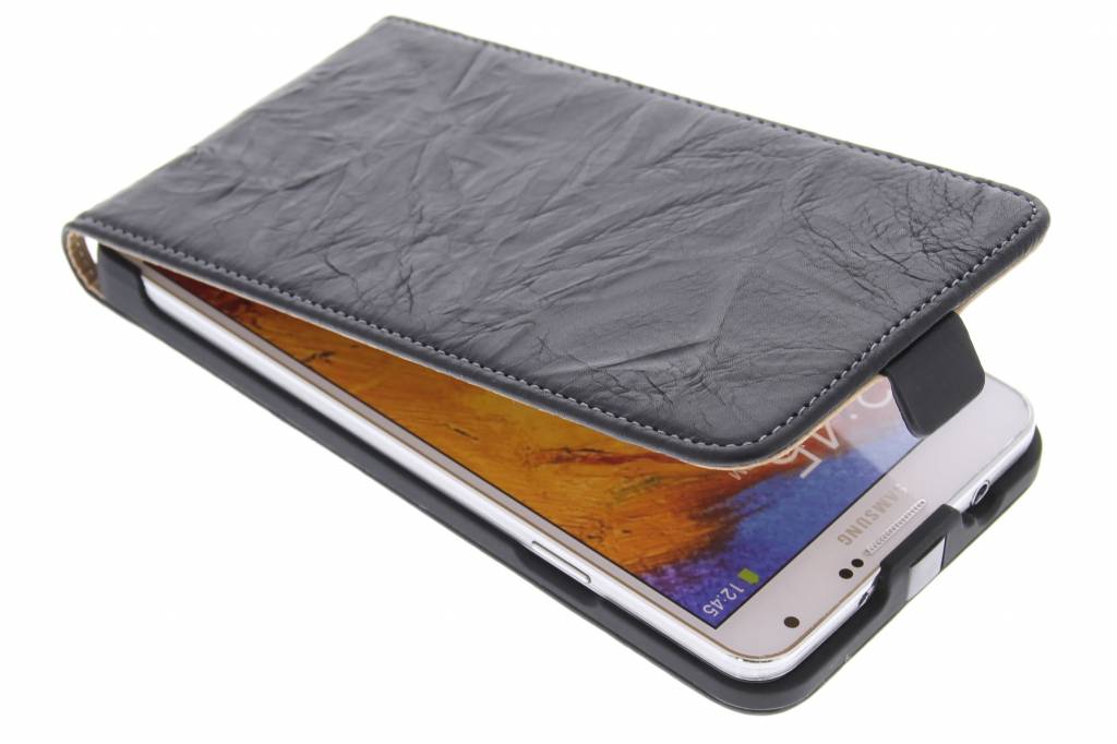 Image of Zwart kreukelleder flipcase voor de Samsung Galaxy Note 3