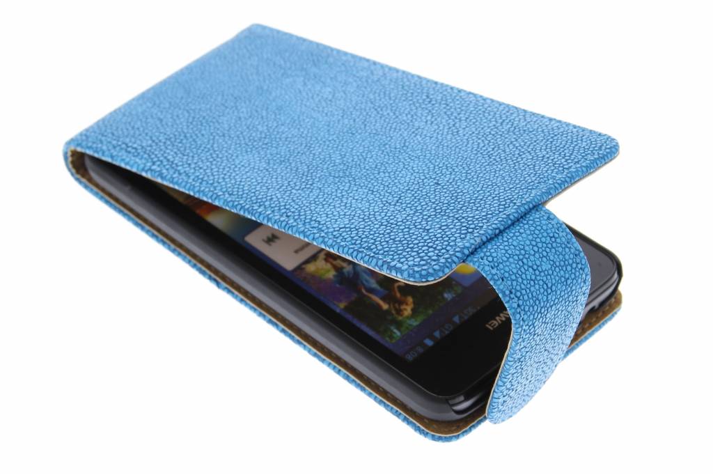 Image of Blauwe glanzend ribbelige flipcase voor de Huawei Ascend G510