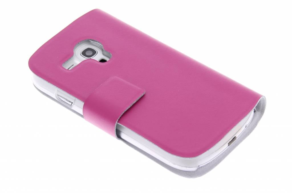 Image of Fuchsia genuine leather stijlvolle booktype hoes Samsung Galaxy S3 Mini