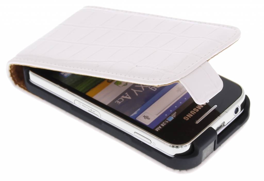 Image of Witte glanzende krokodillen flipcase voor de Samsung Galaxy Ace S5830