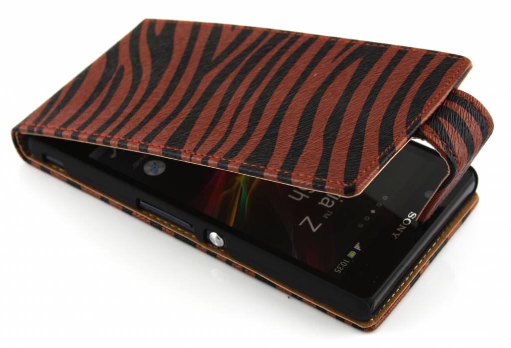 Image of Bruin-Rood zebra classic flipcase voor de Sony Xperia Z