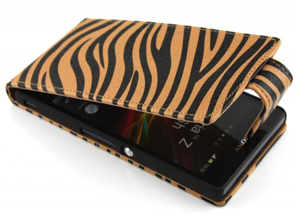 Image of Licht bruin zebra classic flipcase voor de Sony Xperia Z