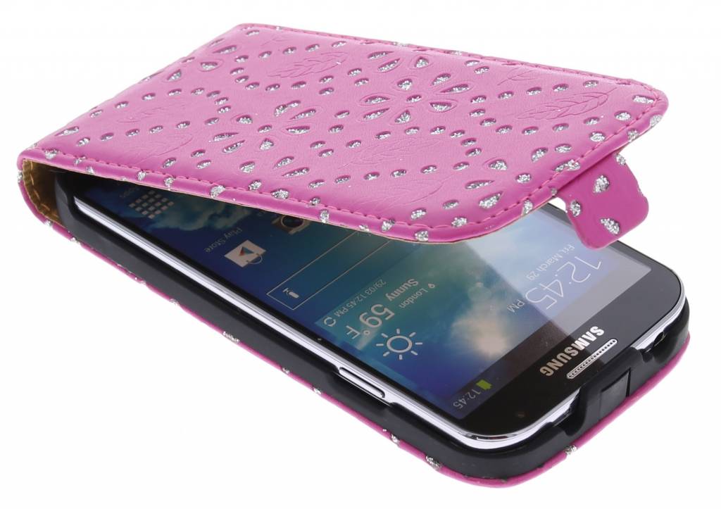 Image of Fuchsia bloemblad design flipcase voor Samsung Galaxy S4