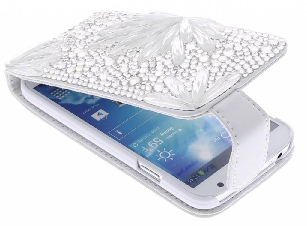 Image of Bloem flipcase met glazen strass-stenen voor de Samsung Galaxy S4