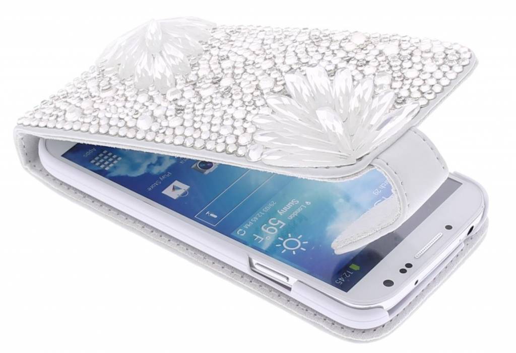 Image of Bloemblad flipcase met glazen strass-stenen voor de Samsung Galaxy S4