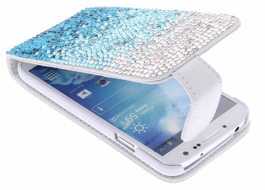 Image of Blauwe flipcase met glazen strass-stenen voor de Samsung Galaxy S4