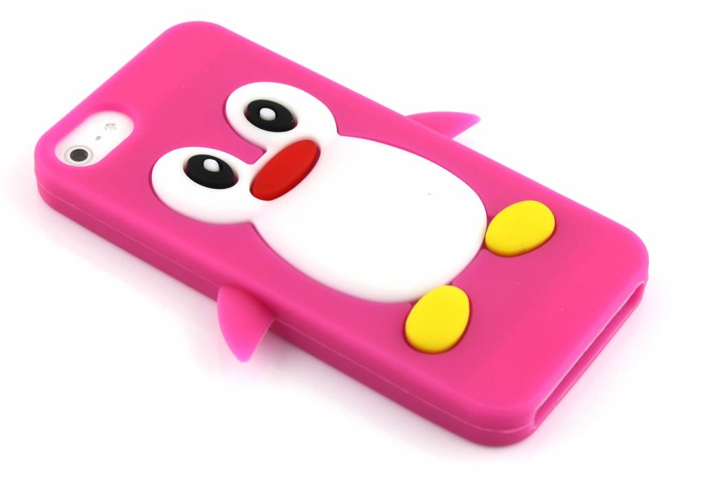 Image of Fuchsia pinguin siliconen hoesje voor de iPhone 5 / 5s / SE